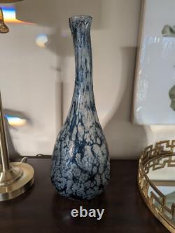 20 in Murano Style Hand-Blown Art Glass Vase Blue & White Italian Decor