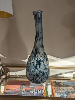 20 in Murano Style Hand-Blown Art Glass Vase Blue & White Italian Decor