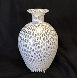 24 KT Gold White Murrina Hand Blown Art Glass Vase Authentic Murano Italy