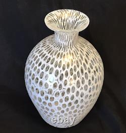 24 KT Gold White Murrina Hand Blown Art Glass Vase Authentic Murano Italy