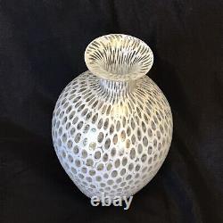 24 KT Gold White Murrina Hand Blown Art Glass Vase Authentic Murano Italy