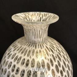 24 KT Gold White Murrina Hand Blown Art Glass Vase Authentic Murano Italy