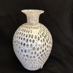 24 KT Gold White Murrina Hand Blown Art Glass Vase Authentic Murano Italy