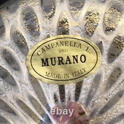 24 KT Gold White Murrina Hand Blown Art Glass Vase Authentic Murano Italy