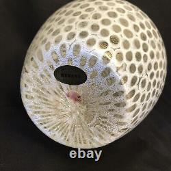 24 KT Gold White Murrina Hand Blown Art Glass Vase Authentic Murano Italy