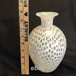 24 KT Gold White Murrina Hand Blown Art Glass Vase Authentic Murano Italy