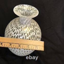 24 KT Gold White Murrina Hand Blown Art Glass Vase Authentic Murano Italy