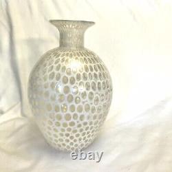 24 KT Gold White Murrina Hand Blown Art Glass Vase Authentic Murano Italy