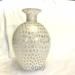 24 KT Gold White Murrina Hand Blown Art Glass Vase Authentic Murano Italy