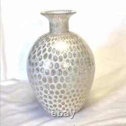 24 KT Gold White Murrina Hand Blown Art Glass Vase Authentic Murano Italy