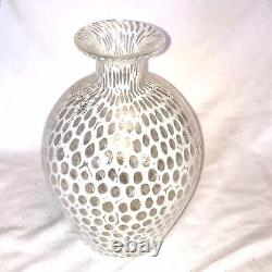 24 KT Gold White Murrina Hand Blown Art Glass Vase Authentic Murano Italy