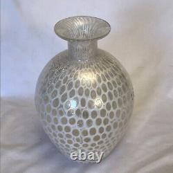 24 KT Gold White Murrina Hand Blown Art Glass Vase Authentic Murano Italy