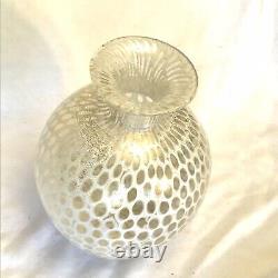 24 KT Gold White Murrina Hand Blown Art Glass Vase Authentic Murano Italy