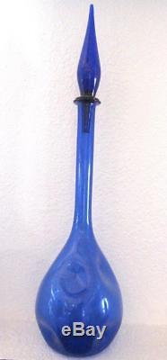 24 Tall Murano Cobalt Blue Pinched Handblown Art Glass Mid Century Decanter