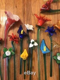 25 Vintage Murano Hand Blown Art Glass Long and Short Stem Flower Bouquet