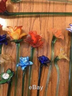 25 Vintage Murano Hand Blown Art Glass Long and Short Stem Flower Bouquet