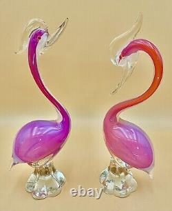 2pc VTG Italian Murano Art Mid Century Pink Pedestal Birds Very Rare