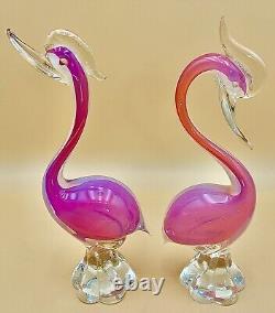 2pc VTG Italian Murano Art Mid Century Pink Pedestal Birds Very Rare