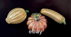 3 Barovier Toso Vintage Murano Hand Blown Gold Fleck Italian Art Glass Fruit