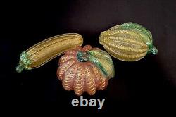 3 Barovier Toso Vintage Murano Hand Blown Gold Fleck Italian Art Glass Fruit
