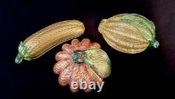 3 Barovier Toso Vintage Murano Hand Blown Gold Fleck Italian Art Glass Fruit