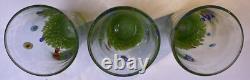 3 MURANO MILLEFIORI 6 Green TUMBLERs HAND BLOWN GLASS + Bird