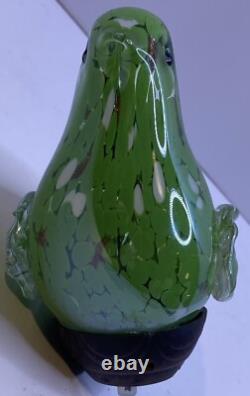 3 MURANO MILLEFIORI 6 Green TUMBLERs HAND BLOWN GLASS + Bird