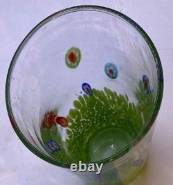 3 MURANO MILLEFIORI 6 Green TUMBLERs HAND BLOWN GLASS + Bird