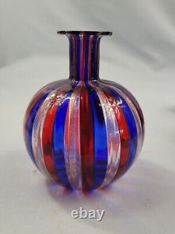 3 Murano Filigree Art Glass Vases Petite Miniature Hand Blown Striped Spiral EUC