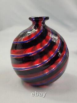 3 Murano Filigree Art Glass Vases Petite Miniature Hand Blown Striped Spiral EUC