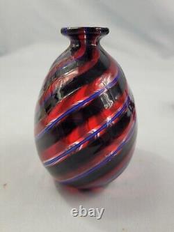 3 Murano Filigree Art Glass Vases Petite Miniature Hand Blown Striped Spiral EUC