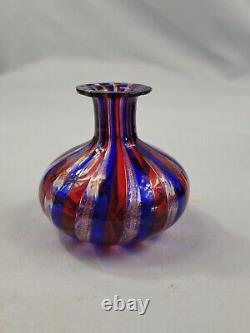 3 Murano Filigree Art Glass Vases Petite Miniature Hand Blown Striped Spiral EUC