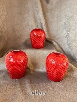 3 Murano-Style Red & White Hand blown Glass Pendant Light Shades NWOB