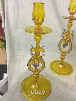3 Salviati Murano Venetian Glass Hand Blown 14-1/4 Tall Candle Holders Grapes