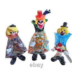 3 VTG MURANO Mcm ITALY HAND BLOWN ART GLASS CLOWNS 8 TOP HAT Figurines Rare HTF
