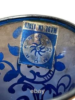 3 Vintage Hand Blown Murano Glass Silver Overlay Blue 4.5 Jug Pitcher Creamer