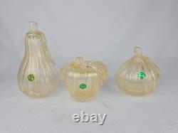 3 Vintage Murano Hand Blown Gold Fleck Italian Art Glass Fruit