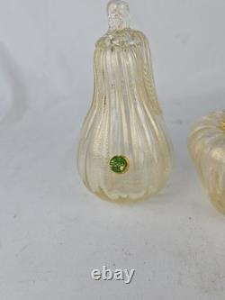3 Vintage Murano Hand Blown Gold Fleck Italian Art Glass Fruit