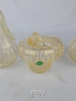 3 Vintage Murano Hand Blown Gold Fleck Italian Art Glass Fruit
