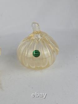 3 Vintage Murano Hand Blown Gold Fleck Italian Art Glass Fruit