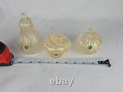 3 Vintage Murano Hand Blown Gold Fleck Italian Art Glass Fruit