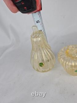 3 Vintage Murano Hand Blown Gold Fleck Italian Art Glass Fruit
