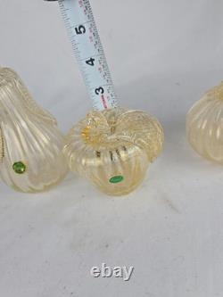 3 Vintage Murano Hand Blown Gold Fleck Italian Art Glass Fruit
