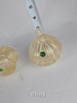 3 Vintage Murano Hand Blown Gold Fleck Italian Art Glass Fruit