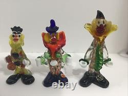 3 Vintage Small Murano Glass Clown Figurine Hand blown original sticker 1985