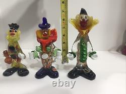 3 Vintage Small Murano Glass Clown Figurine Hand blown original sticker 1985