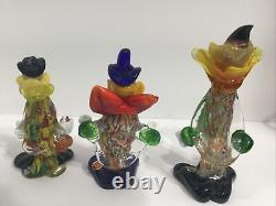 3 Vintage Small Murano Glass Clown Figurine Hand blown original sticker 1985