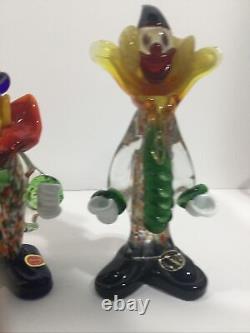 3 Vintage Small Murano Glass Clown Figurine Hand blown original sticker 1985