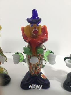 3 Vintage Small Murano Glass Clown Figurine Hand blown original sticker 1985