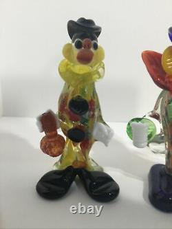 3 Vintage Small Murano Glass Clown Figurine Hand blown original sticker 1985